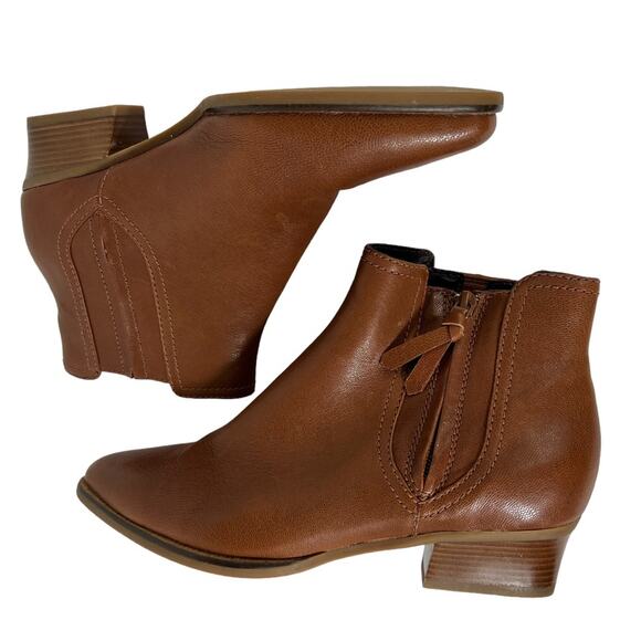 NWOB Cole Haan Hadlyn Grand OS Caramel Tan Leather Zip Ankle Boot Size 8.5 - Picture 1 of 10
